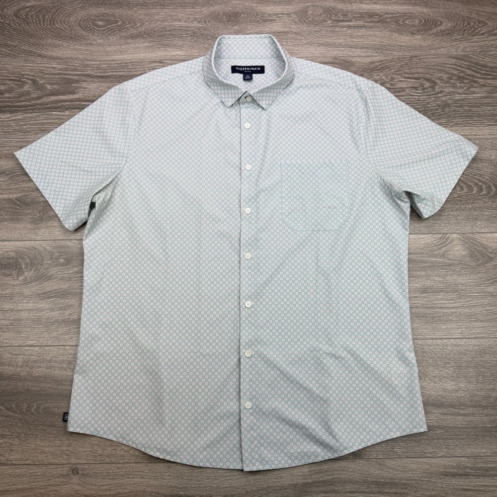 Mizzen+Main Leeward Shirt Mens XL Blue Geometric Print Performance Trim Stretch